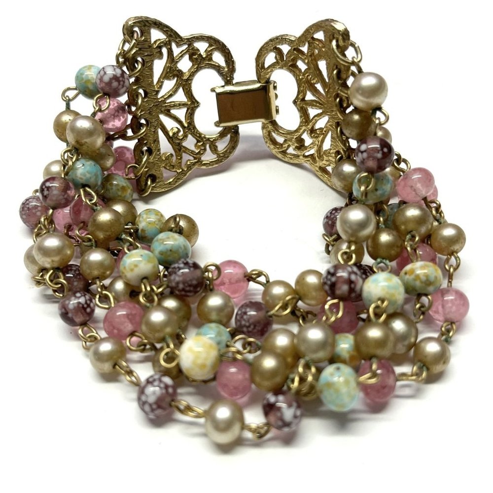 Vintage Five Strand Glass Beaded Bracelet
